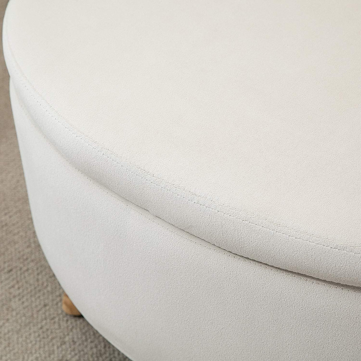 Bench with storage space, oval upholstered bench with lid, bed bench with velvet look, for hallway, bedroom, living room, wooden legs 71 x 51.5 x 42 cm beige