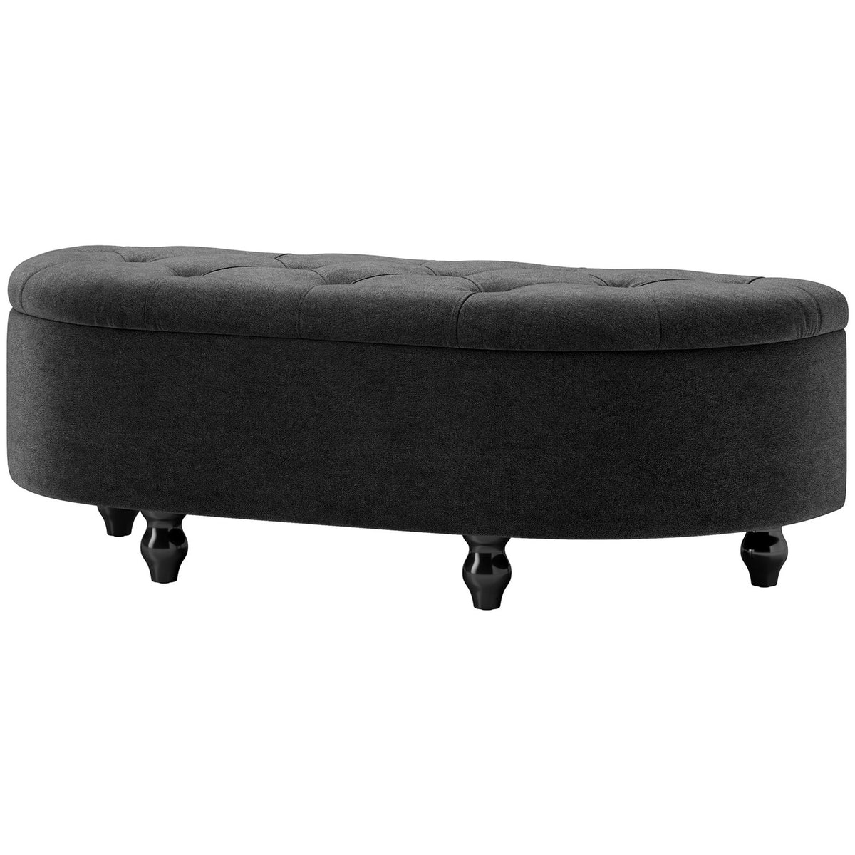 Bench with storage space, seat chest with open lid, velvet touch, upholstered bench for bedroom, rubber wood, dark gray, 120x46x42cm