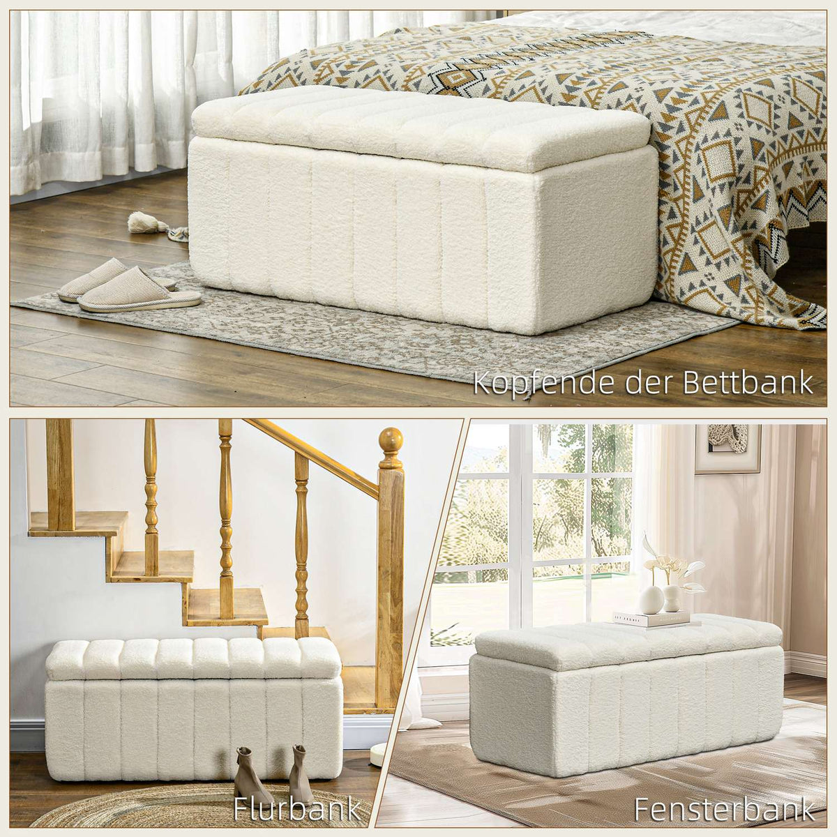 Bench with storage space, upholstered bench, bed bench with wooden legs, seat chest for hallway, bedroom, living room, 102 x 45 x 46cm
