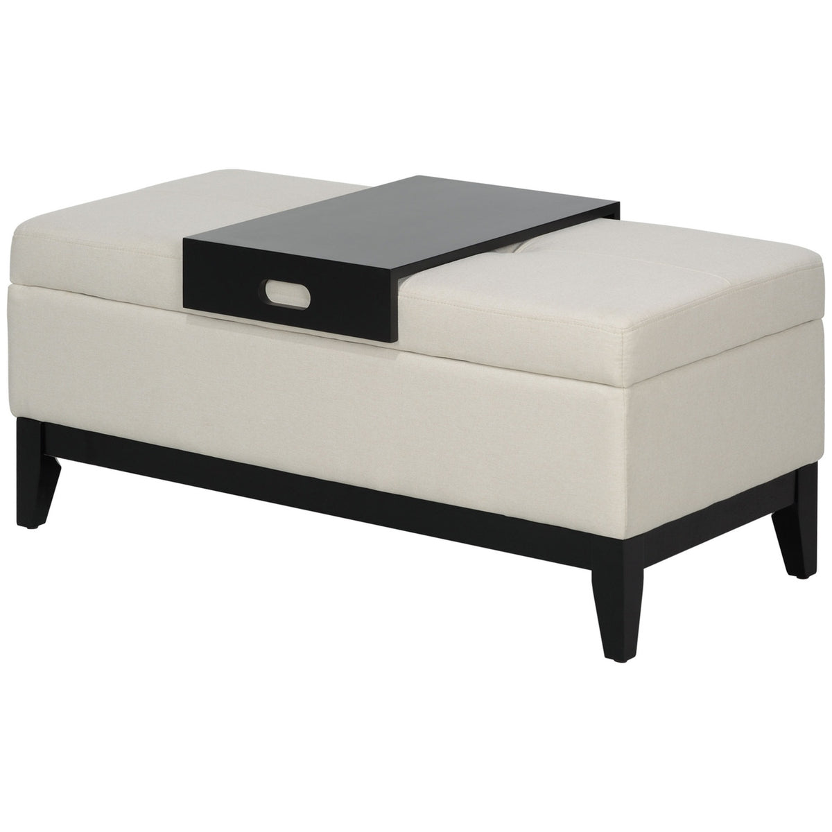 Bench with storage space, upholstered bench, can hold up to 120 kg, bed bench with storage box, foam for living room, bedroom, cream white, 107 x 50 x 44 cm