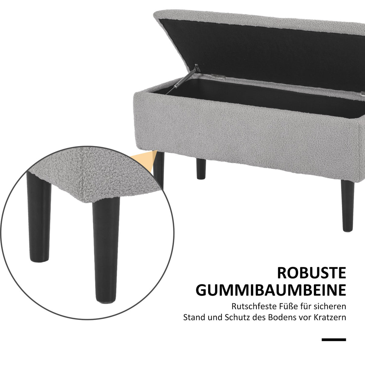Bench with storage space, upholstered bench with hinged lid, velvet look, chest bench, for living room, bedroom, gray, 95 x 38 x 45 cm