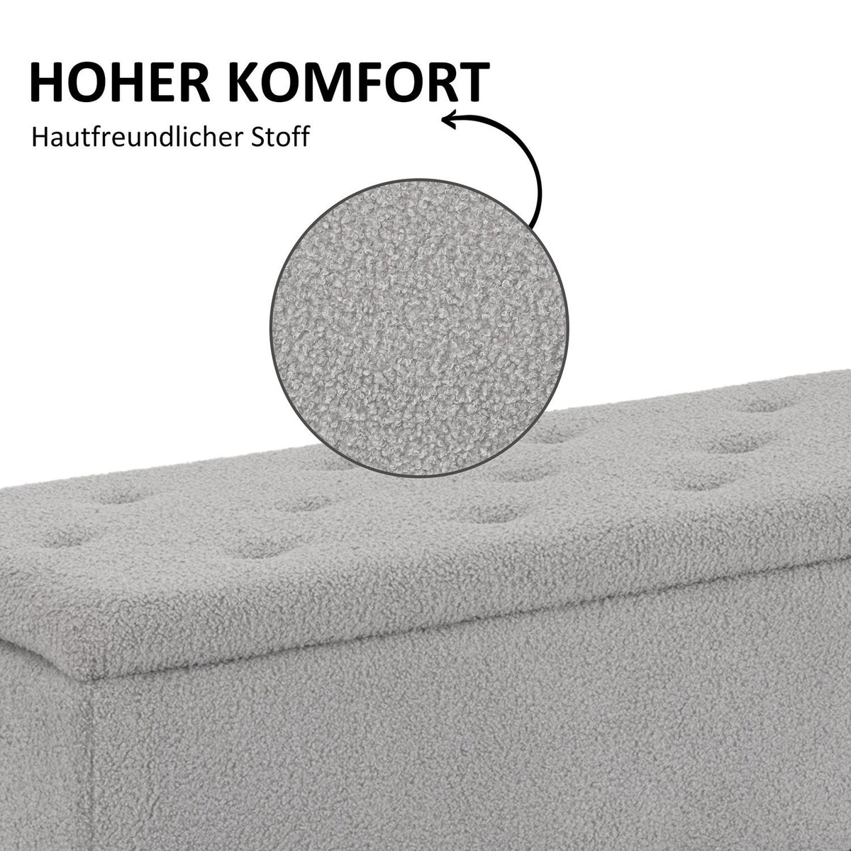 Bench with storage space, upholstered bench with hinged lid, velvet look, chest bench, for living room, bedroom, gray, 95 x 38 x 45 cm