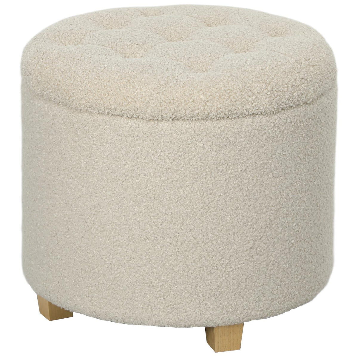 Bench with storage space, upholstered bench with lid, bed bench with cashmere look, for hallway, bedroom, living room, wooden frame Ø45 x 41 cm cream white