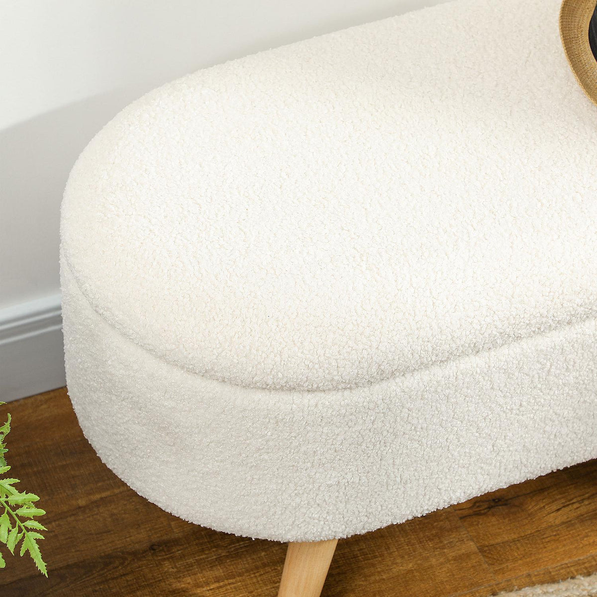 Bench with storage space, upholstered bench with lid, bed bench with teddy velvet look, for hallway, bedroom, living room, wooden frame 82 x 41 x 45 cm white