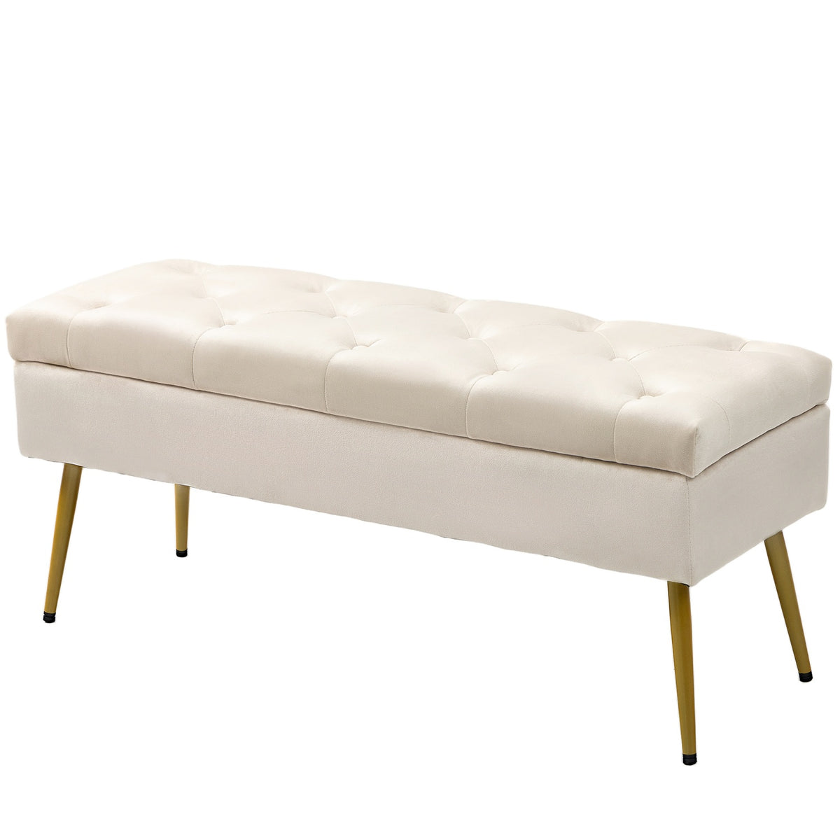 Bench with storage space, upholstered bench with lid, bed bench with velvet look, for hallway, bedroom, living room, metal frame 102 x 35 x 43 cm beige