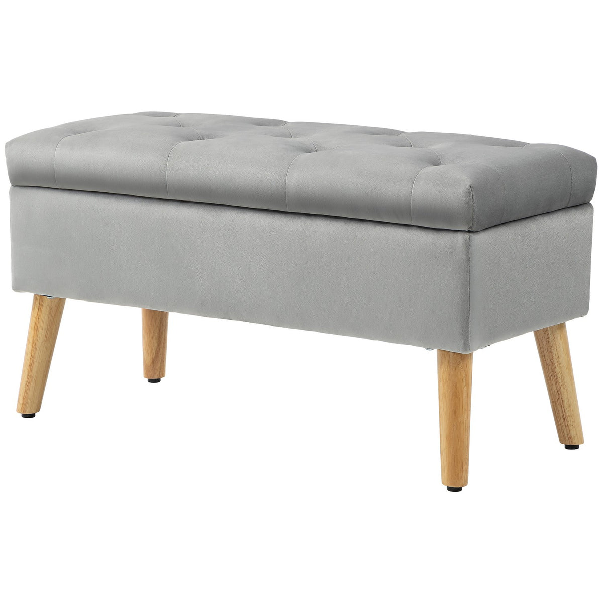 Bench with storage space, upholstered bench with lid, bed bench with velvet look, for hallway, bedroom, living room, rubber wood 102 x 35 x 43 cm gray