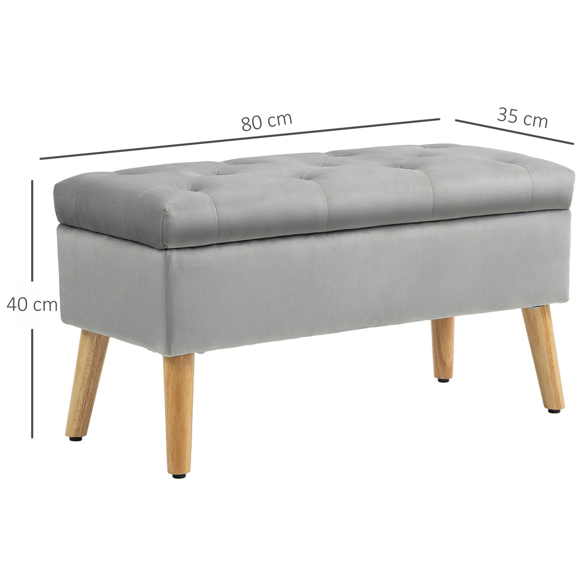Bench with storage space, upholstered bench with lid, bed bench with velvet look, for hallway, bedroom, living room, rubber wood 102 x 35 x 43 cm gray