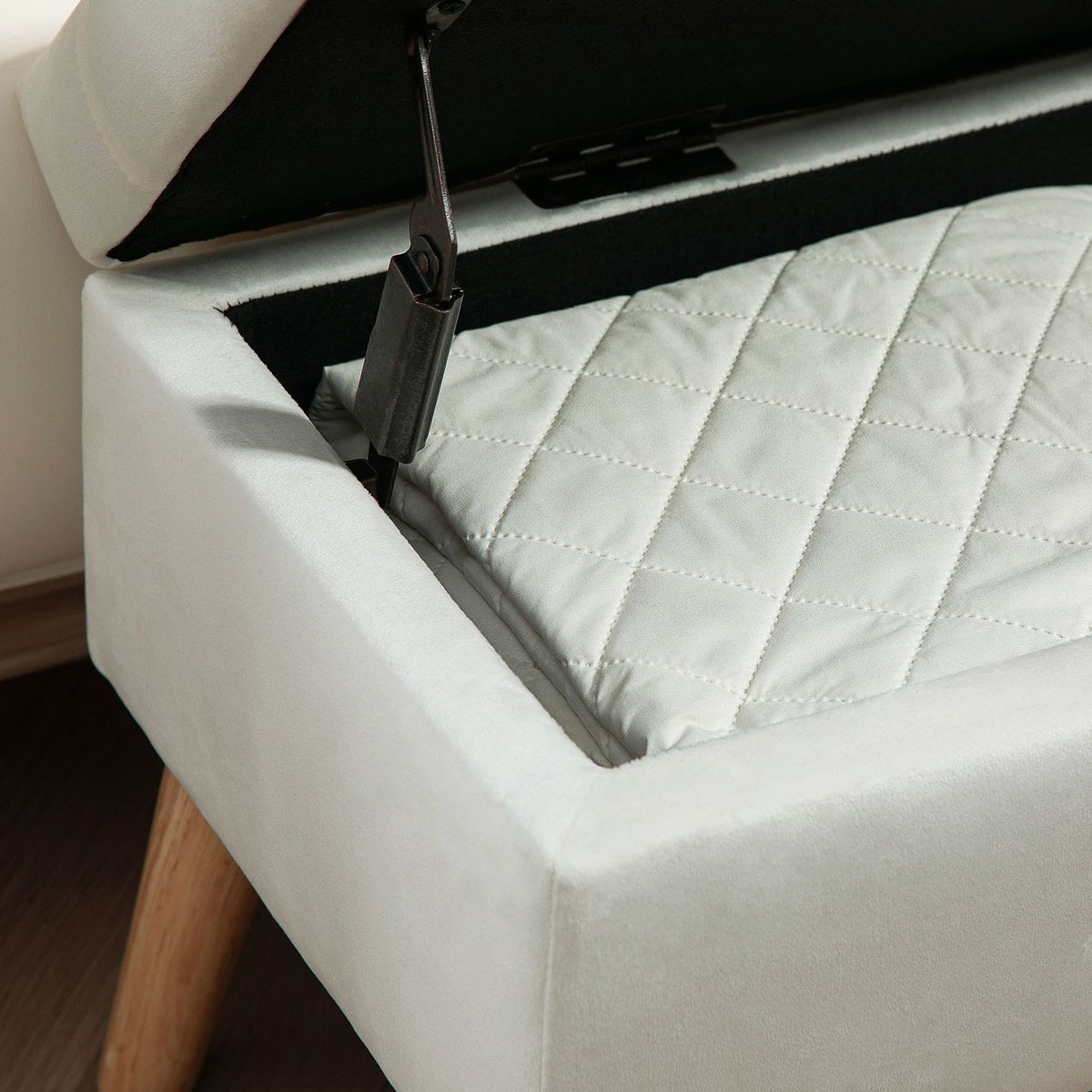 Bench with storage space, upholstered bench with lid, bed bench with velvet look, for hallway, bedroom, living room, rubber wood 102 x 35 x 43 cm white