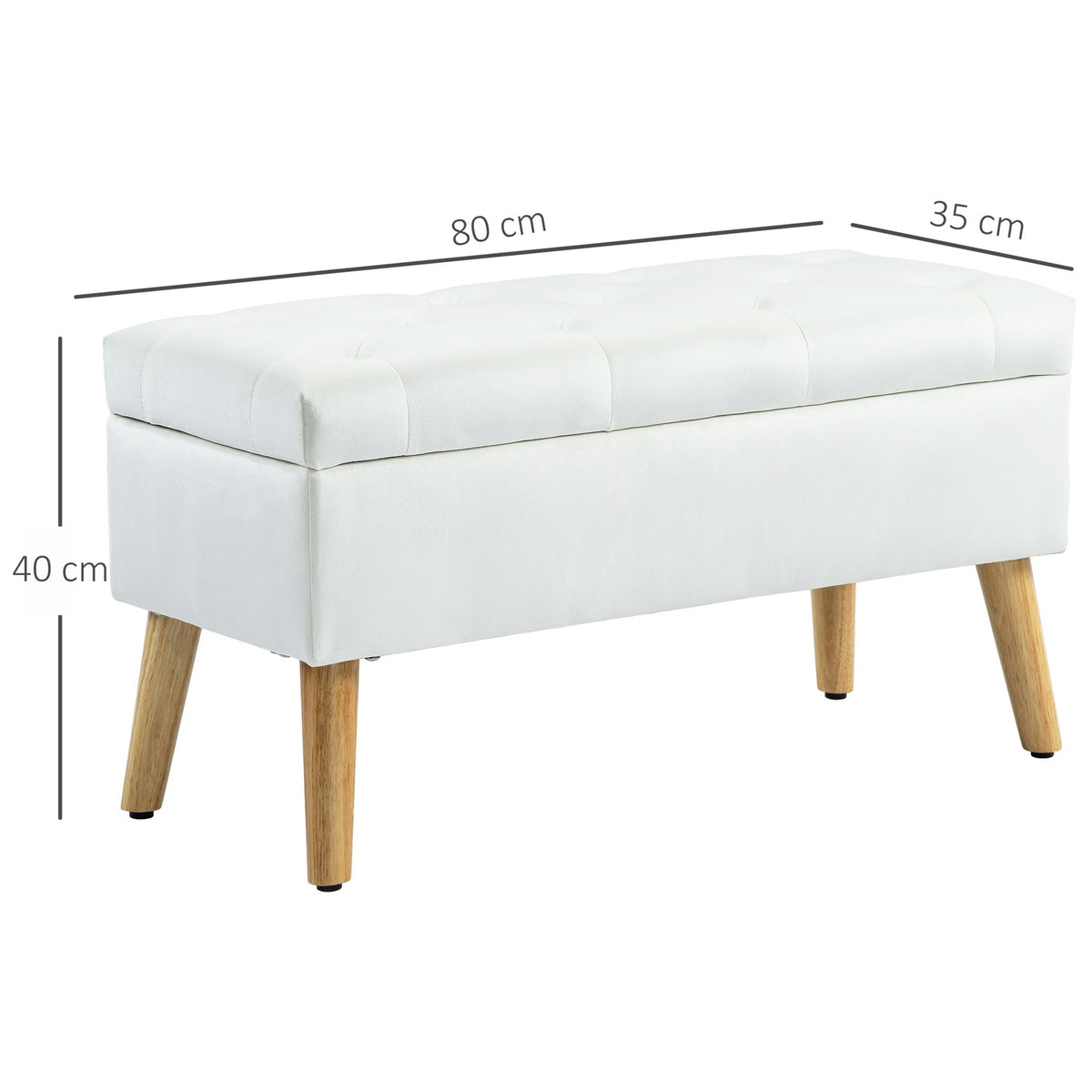 Bench with storage space, upholstered bench with lid, bed bench with velvet look, for hallway, bedroom, living room, rubber wood 102 x 35 x 43 cm white
