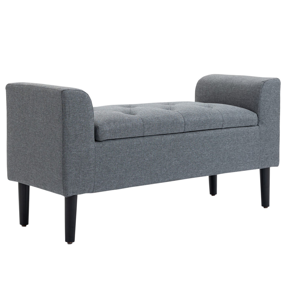 Bench with storage space, upholstered bench with linen look, wooden legs, bed bench with a load capacity of up to 130 kg, for living room, bedroom, hallway, 116 x 44 x 58 cm light gray
