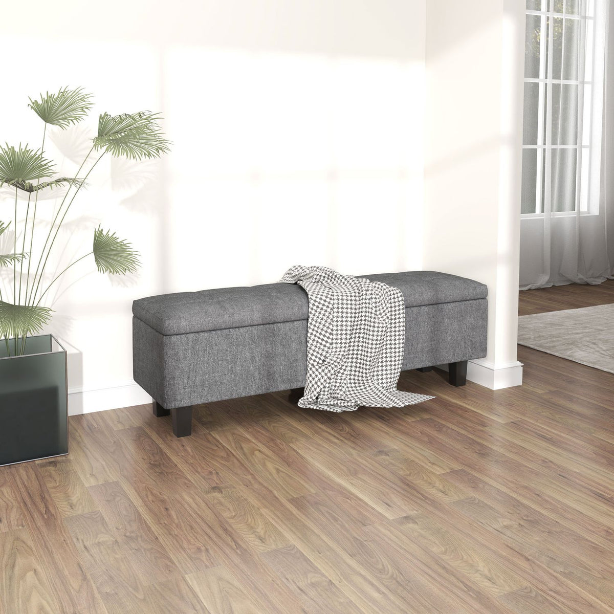 Bench with storage space, upholstered bench with linen look, wooden legs, modern bed bench for hallway, bedroom, living room, 138 x 40 x 45 cm, dark gray