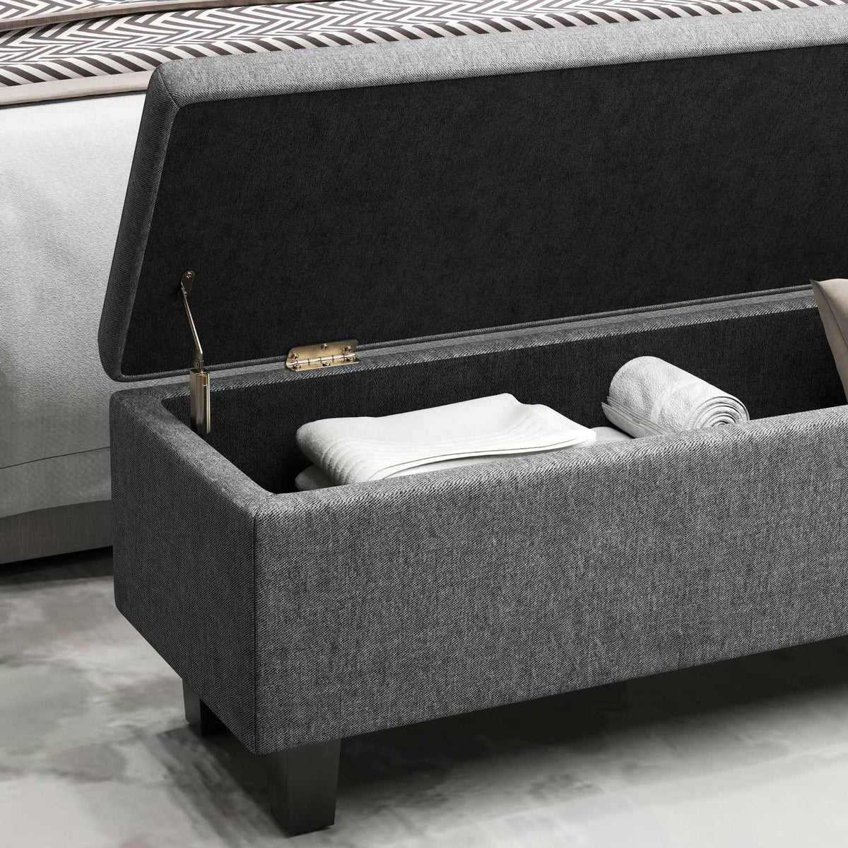 Bench with storage space, upholstered bench with linen look, wooden legs, modern bed bench for hallway, bedroom, living room, 138 x 40 x 45 cm, dark gray