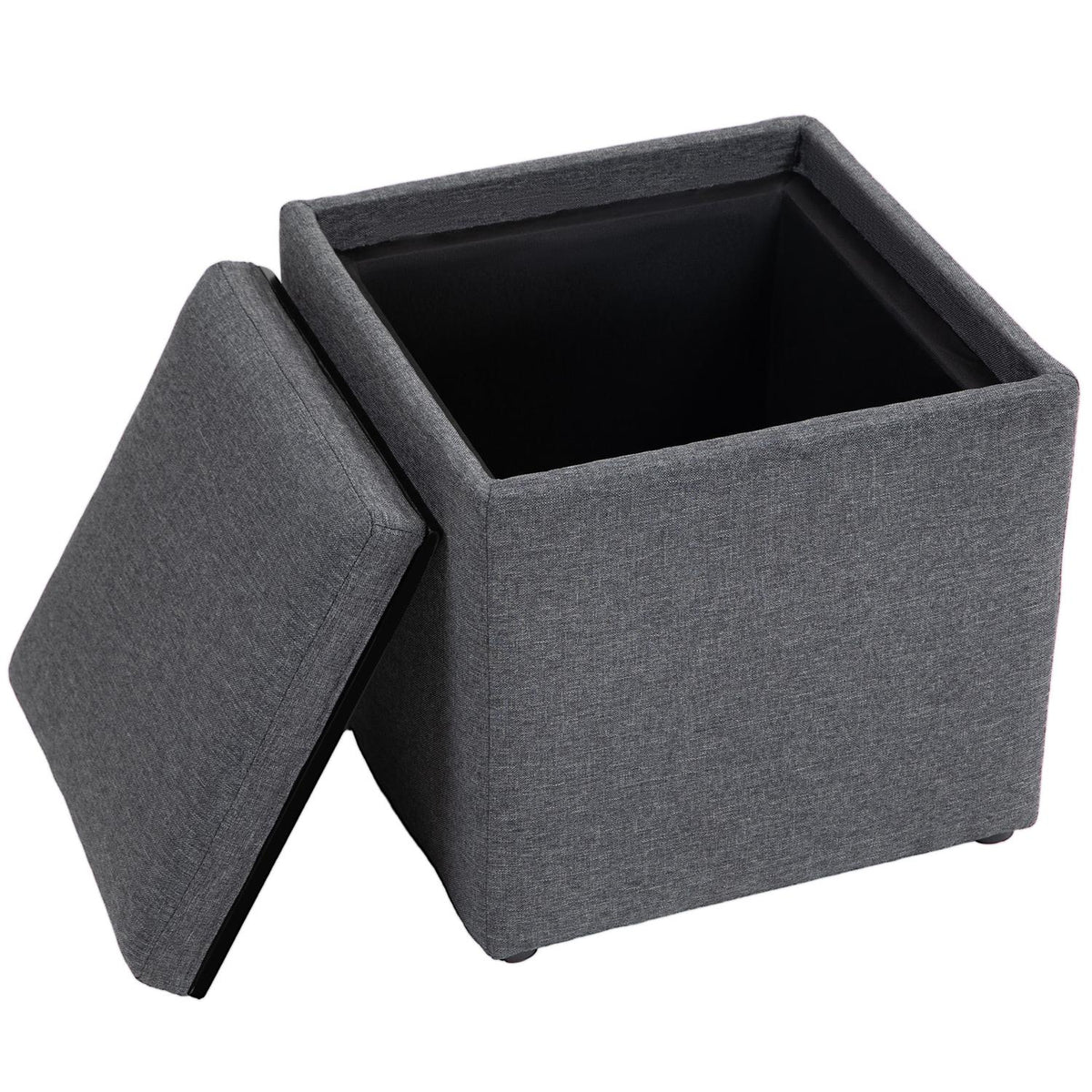 Bench with storage space, upholstered bench with removable lid, bed bench with linen look, for hallway, bedroom, living room, 42 x 42 x 41 cm dark gray