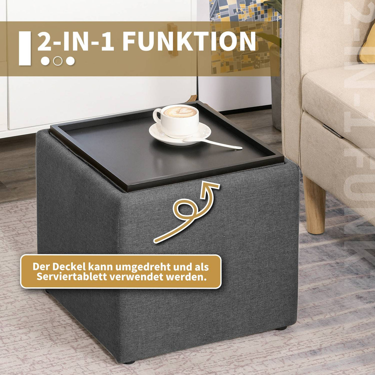 Bench with storage space, upholstered bench with removable lid, bed bench with linen look, for hallway, bedroom, living room, 42 x 42 x 41 cm dark gray