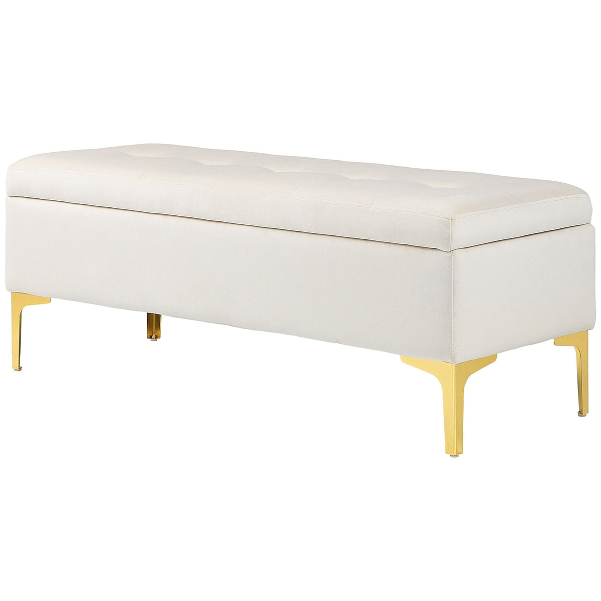 Bench with storage space, upholstered bench with velvet look, metal legs, bed bench for living room, bedroom, hallway, 120 x 44 x 44.5 cm, beige