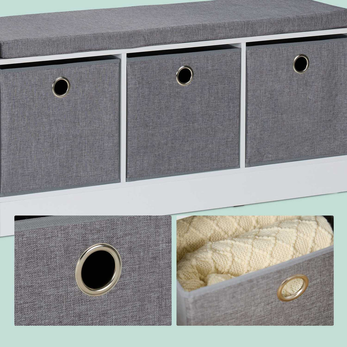 Bench with upholstery and 3 compartments
