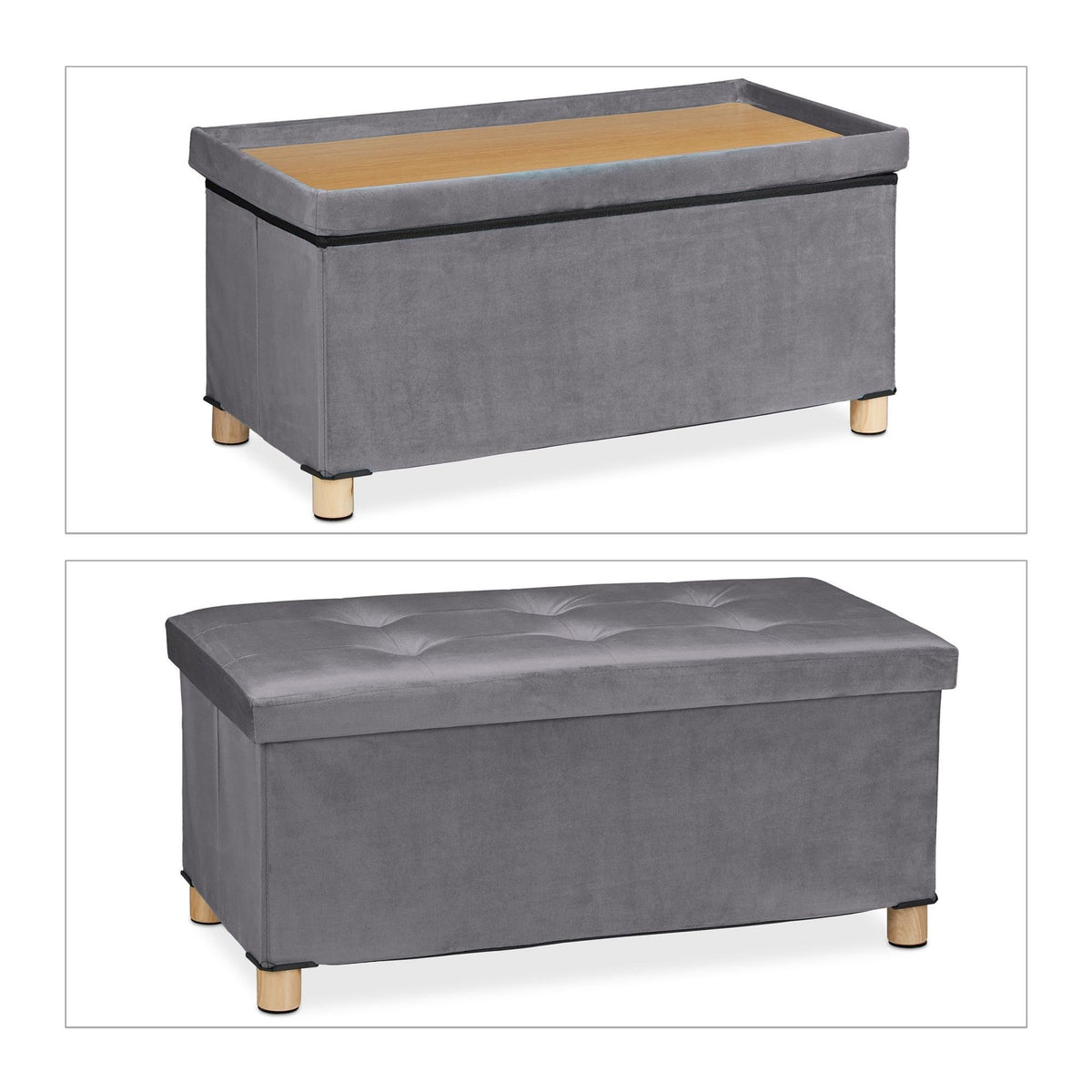 Bench with velvet cover and wooden feet