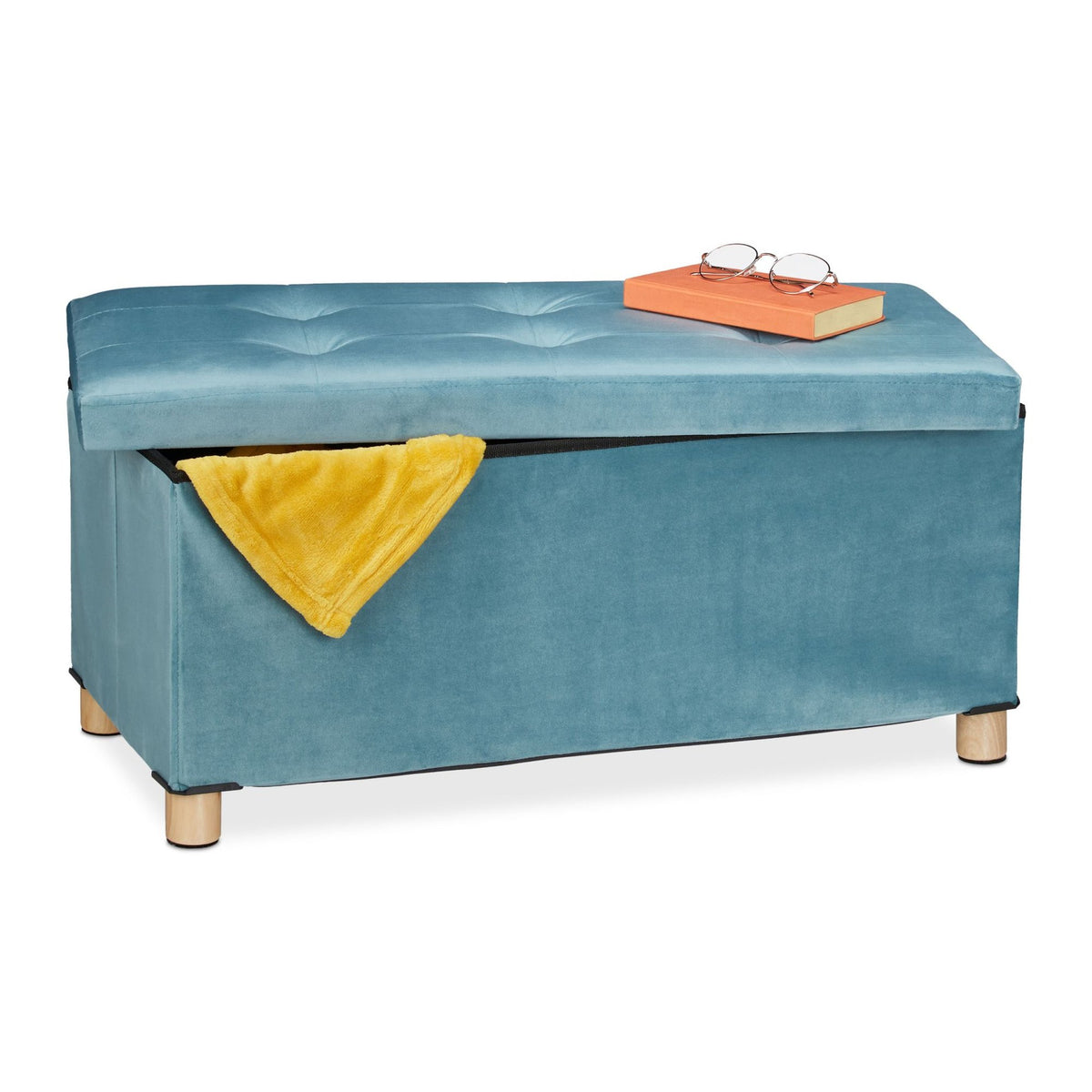 Bench with velvet cover and wooden feet