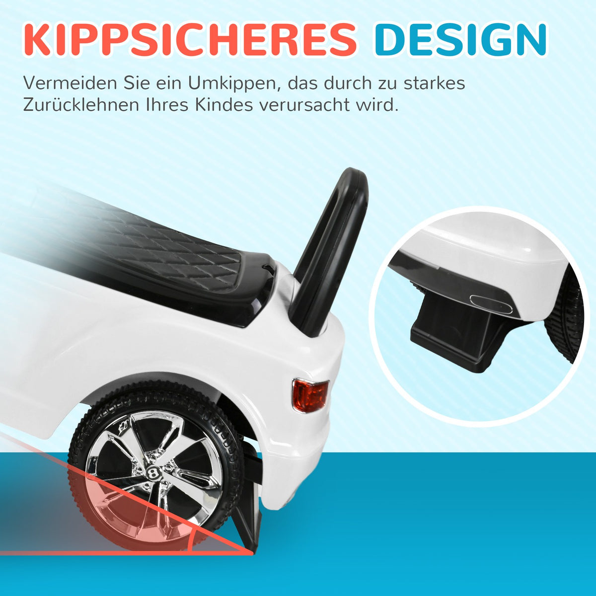 Bentley Bentayga ride-on car, ride-on vehicle with horn, children's vehicle, children's car with tip protection, from 18 months, white, 67x29x39 cm