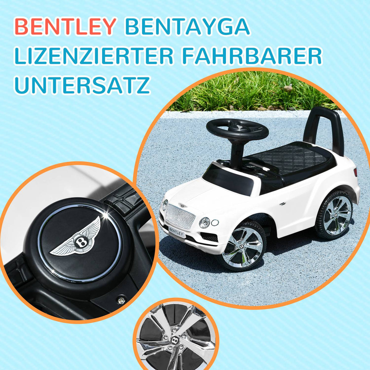 Bentley Bentayga ride-on car, ride-on vehicle with horn, children's vehicle, children's car with tip protection, from 18 months, white, 67x29x39 cm