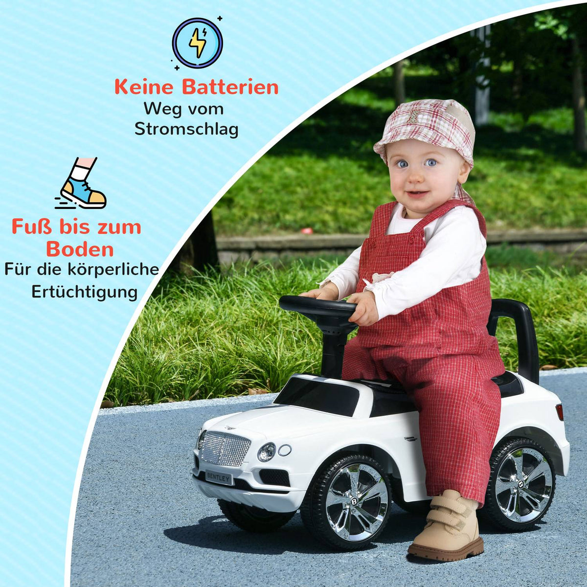 Bentley Bentayga ride-on car, ride-on vehicle with horn, children's vehicle, children's car with tip protection, from 18 months, white, 67x29x39 cm