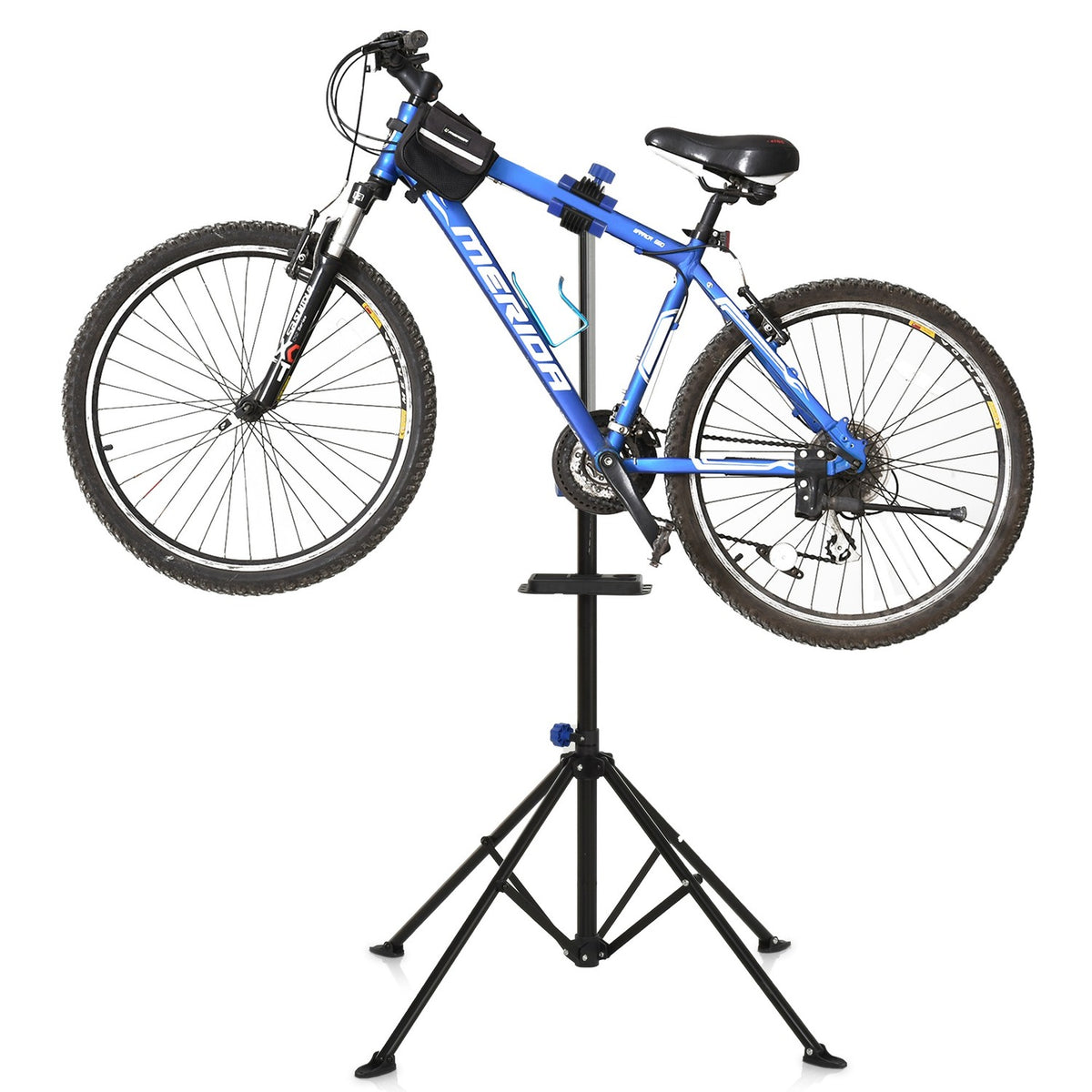 Bicycle Assembly Stand, Truing Stand, Repair Stand, Four-Legged, Tool Tray, Black, 144X144X117-170Cm