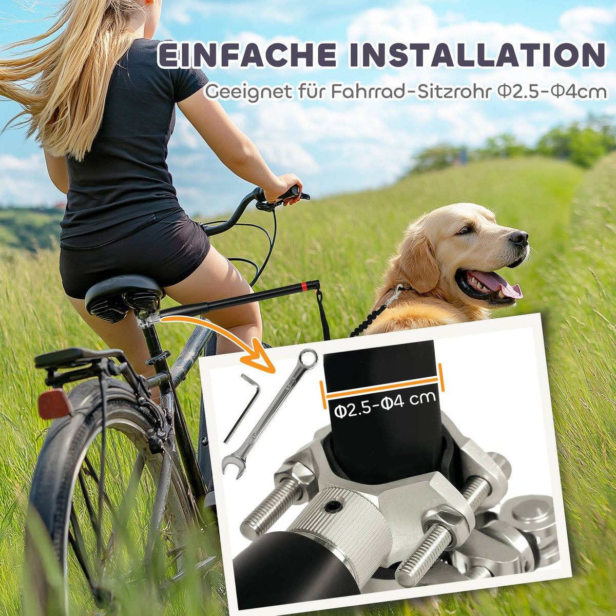 Bicycle Leash for Dogs Bicycle Dog Leash Easy Installation and Disassembly Dog Leash for Bicycle, Cycling, Training, Jogging, Black