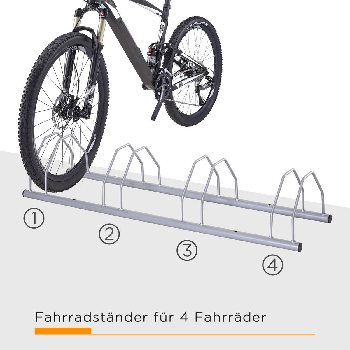 Bicycle Parker For 4 Bikes, Multiple Stand Bracket Parker, Floor & Wall Mounting, Steel, Silver