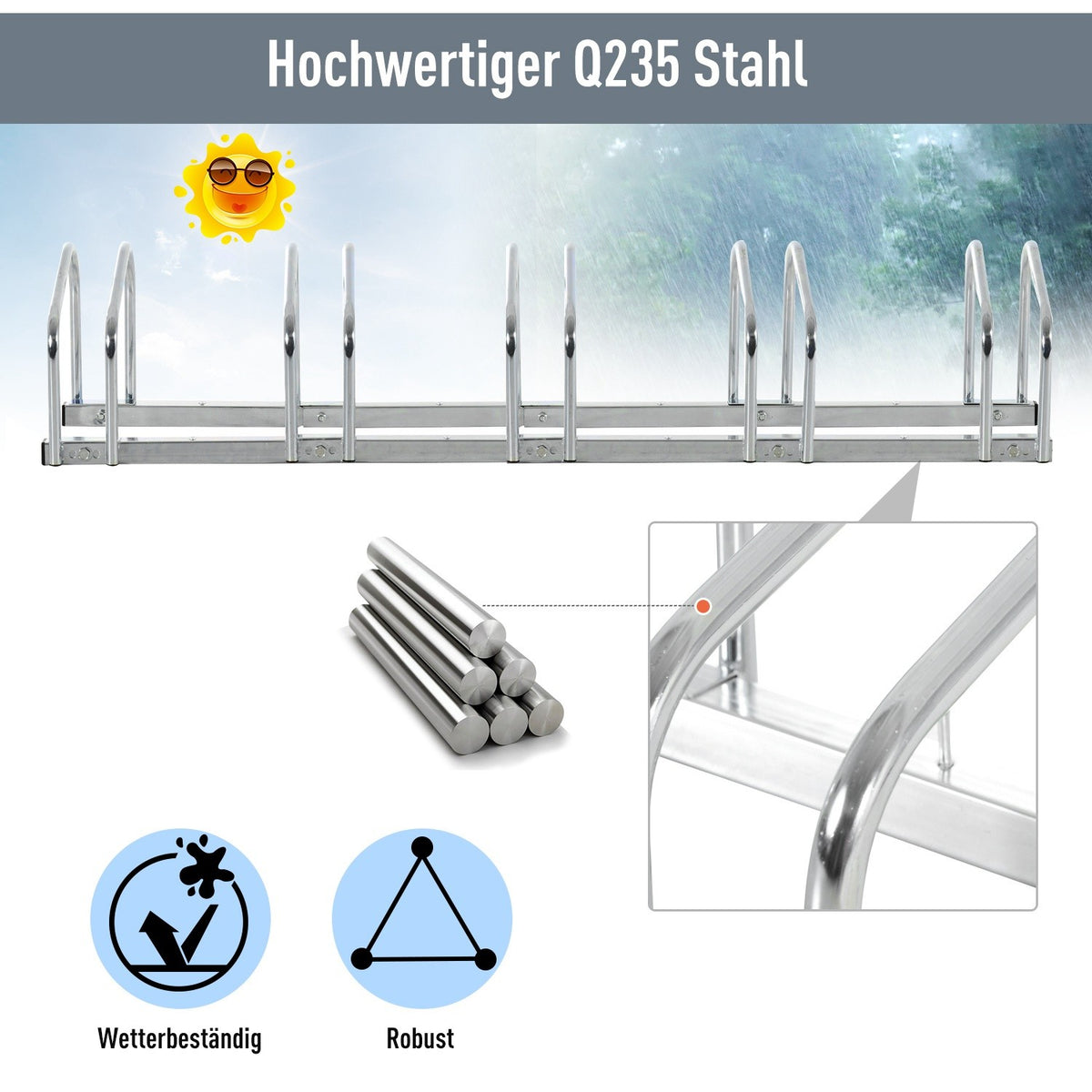 Bicycle Stand, Bicycle Stand, Multiple Stand, Bicycle Stand, Floor And Wall Mounting, Steel, Up To 6 Bicycles, Silver, 130 X 33 X 27 Cm