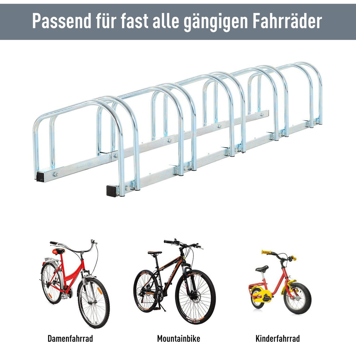 Bicycle Stand, Bicycle Stand, Multiple Stand, Bicycle Stand, Floor And Wall Mounting, Steel, Up To 6 Bicycles, Silver, 130 X 33 X 27 Cm