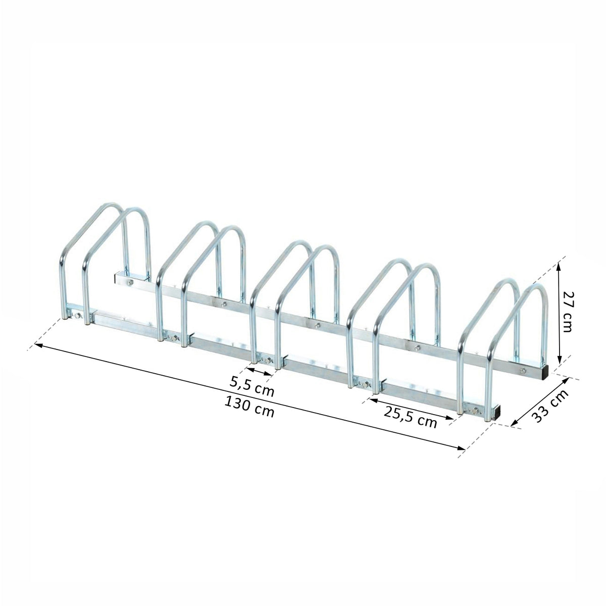 Bicycle Stand, Bicycle Stand, Multiple Stand, Bicycle Stand, Floor And Wall Mounting, Steel, Up To 6 Bicycles, Silver, 130 X 33 X 27 Cm