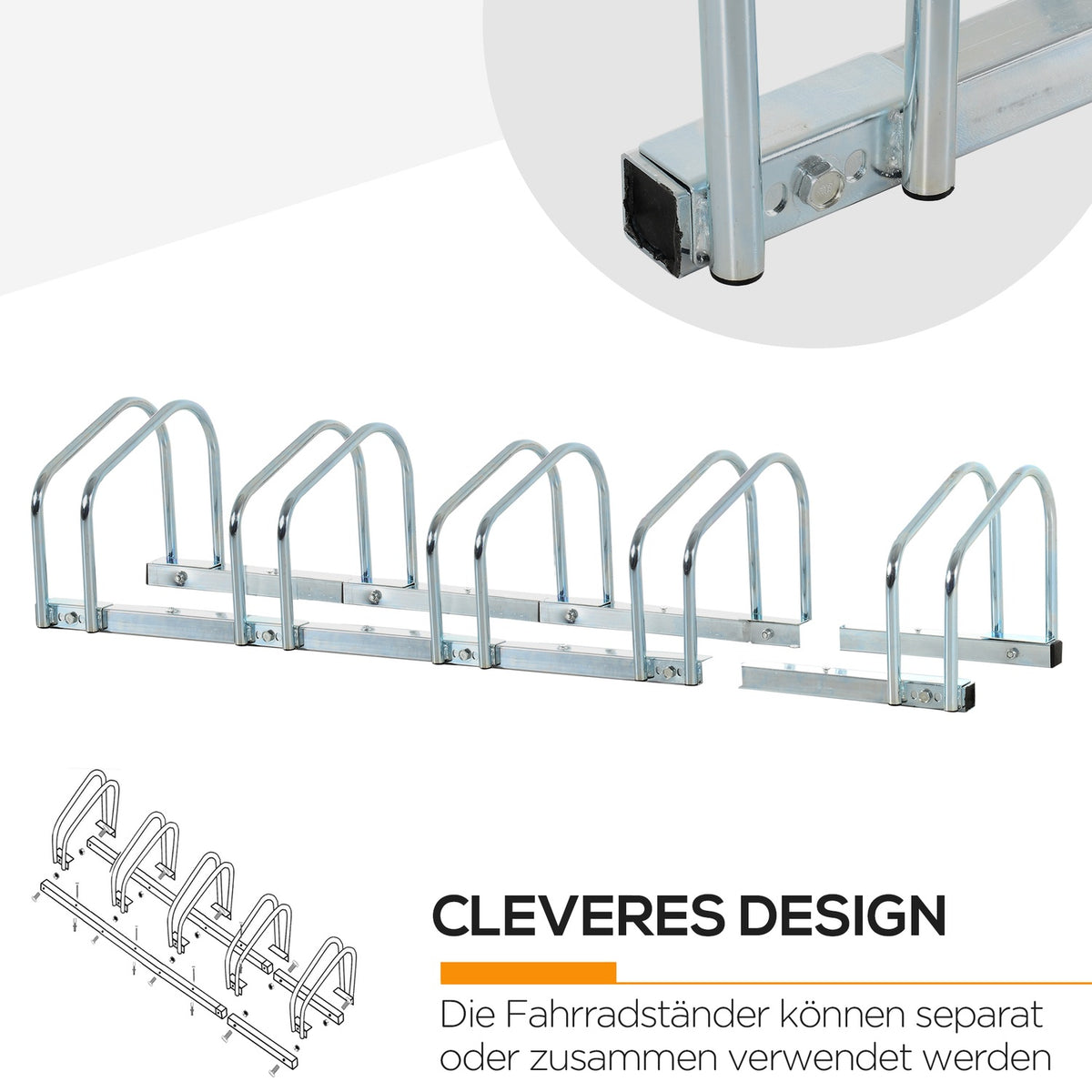 Bicycle Stand, Bike Stand, Weatherproof, Durable, Floor And Wall Mounting, Steel, Up To 5 Bicycles, Silver, 145 X 33 X 27 Cm