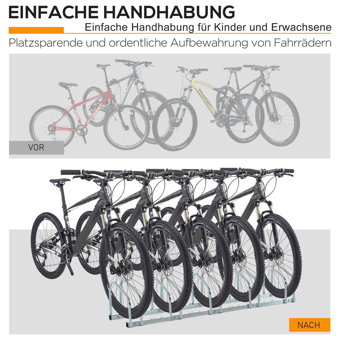 Bicycle Stand, Bike Stand, Weatherproof, Durable, Floor And Wall Mounting, Steel, Up To 5 Bicycles, Silver, 145 X 33 X 27 Cm