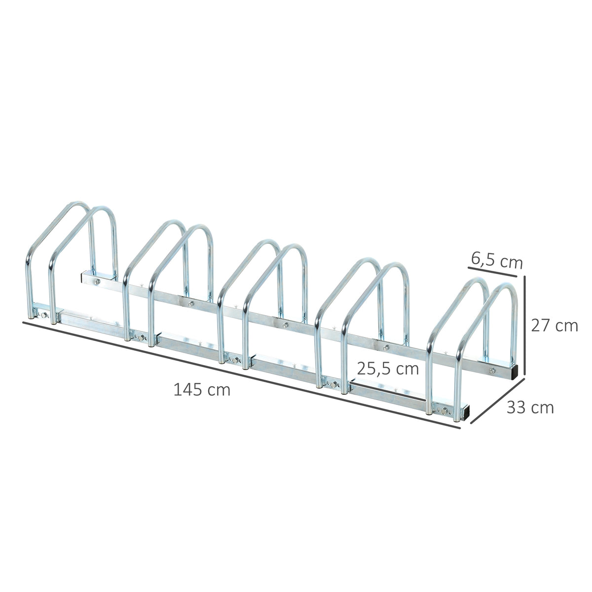 Bicycle Stand, Bike Stand, Weatherproof, Durable, Floor And Wall Mounting, Steel, Up To 5 Bicycles, Silver, 145 X 33 X 27 Cm