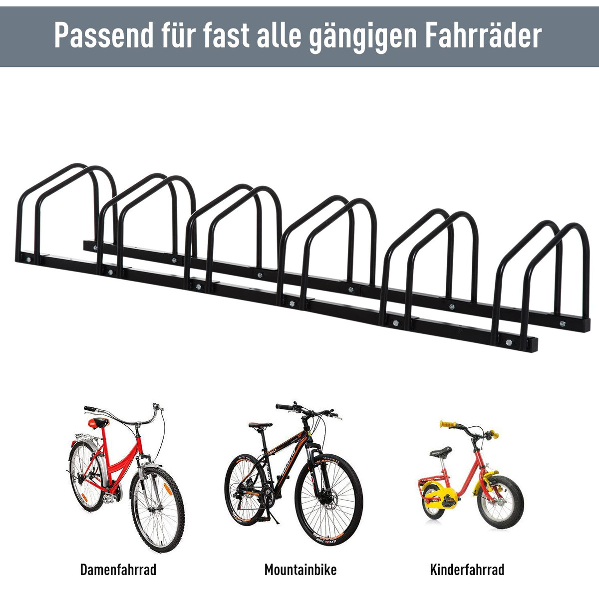 Bicycle Stand For Up To 6 Bikes, Multiple Stands, Floor And Wall Mounting, Steel, Black, 160X33X27Cm