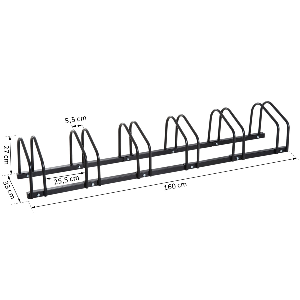 Bicycle Stand For Up To 6 Bikes, Multiple Stands, Floor And Wall Mounting, Steel, Black, 160X33X27Cm