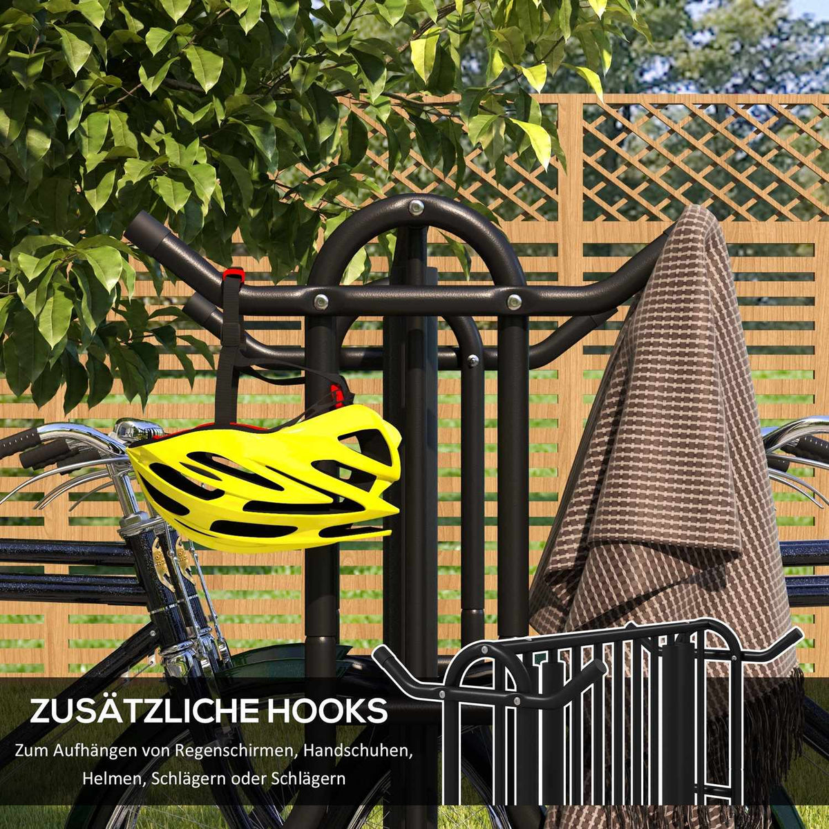 Bicycle Stand, Multiple Stand, Weatherproof, For Up To 4 Bicycles, On Both Sides, Steel, Black, 90X80X80Cm