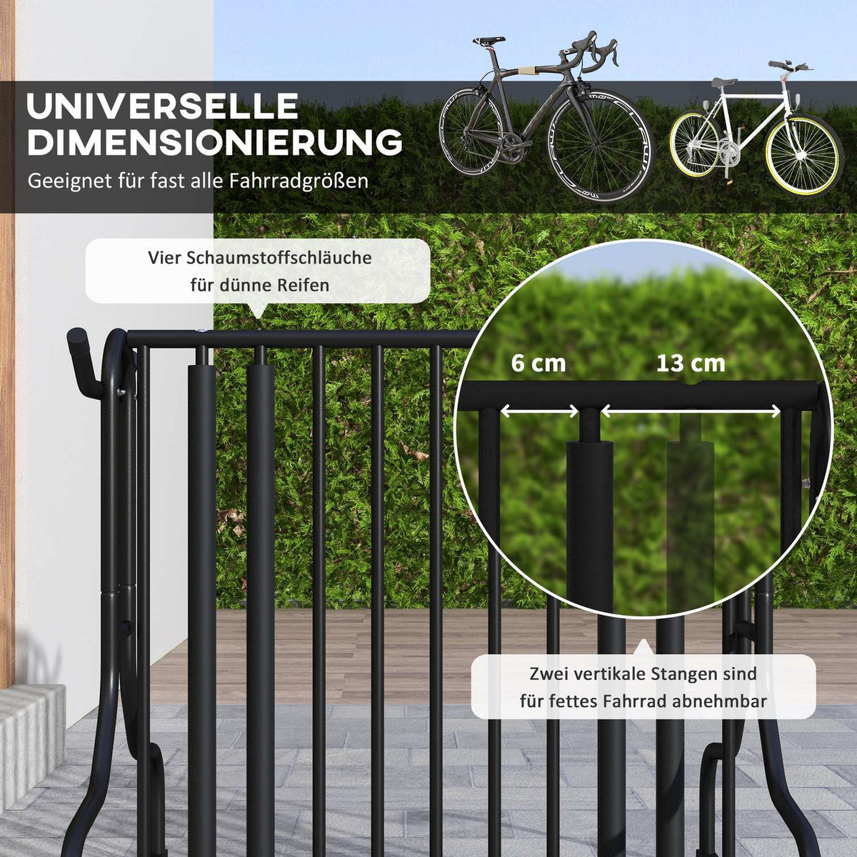 Bicycle Stand, Multiple Stand, Weatherproof, For Up To 4 Bicycles, On Both Sides, Steel, Black, 90X80X80Cm