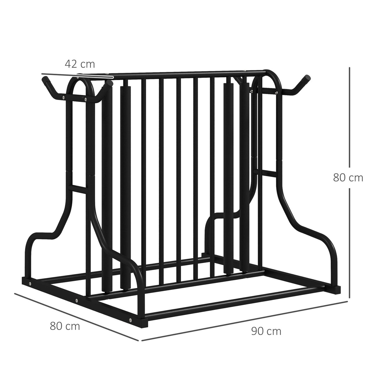 Bicycle Stand, Multiple Stand, Weatherproof, For Up To 4 Bicycles, On Both Sides, Steel, Black, 90X80X80Cm