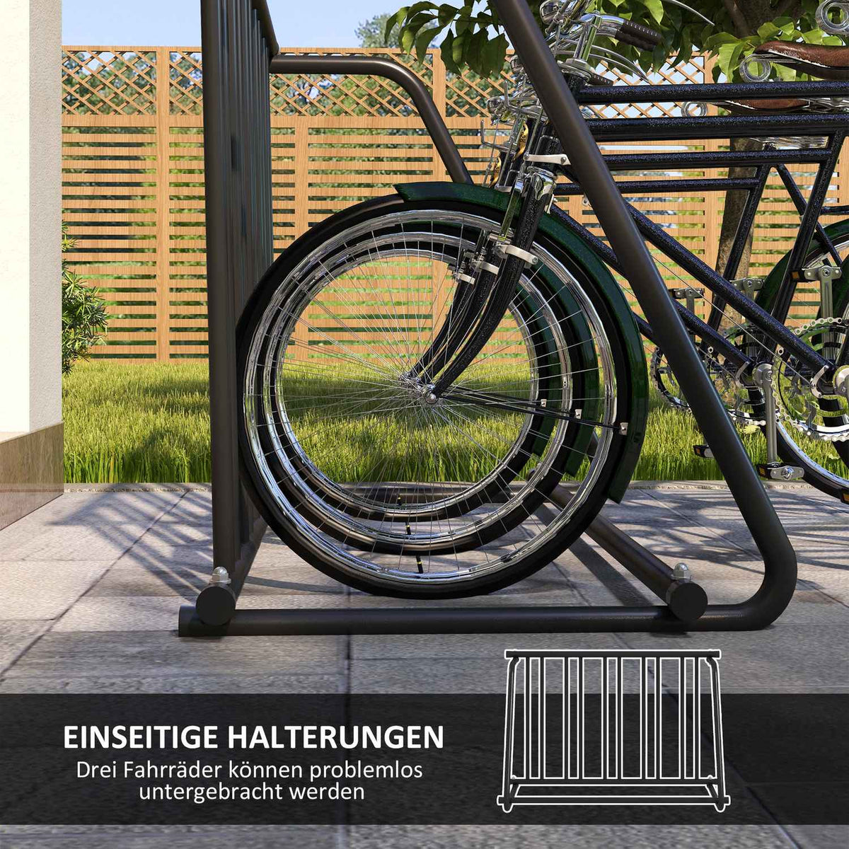 Bicycle Stand, Multiple Stand, Weatherproof, Up To 3 Bicycles, Steel, Black, 114X58X75Cm