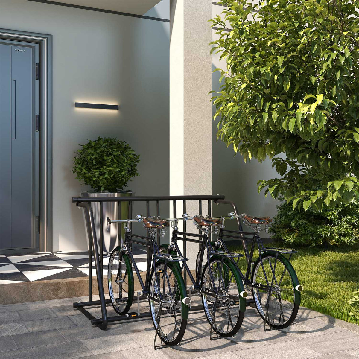 Bicycle Stand, Multiple Stand, Weatherproof, Up To 3 Bicycles, Steel, Black, 114X58X75Cm