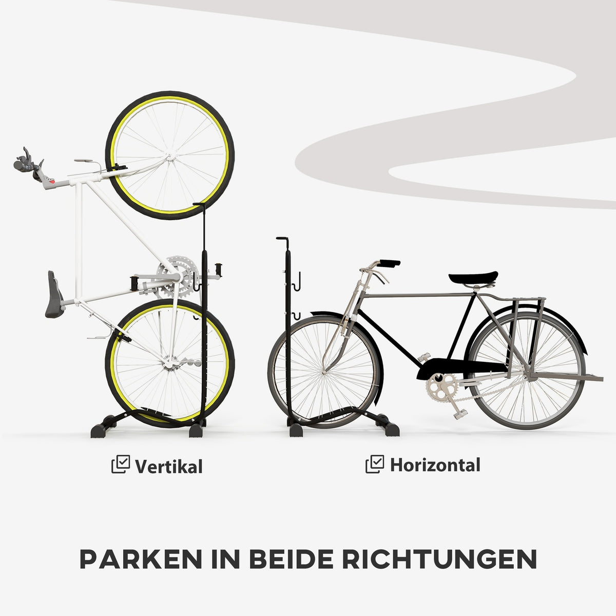 Bicycle Stand, Vertical Horizontal Bike Stand, Stand, Weatherproof, 45 x 44 x 118 cm, Metal