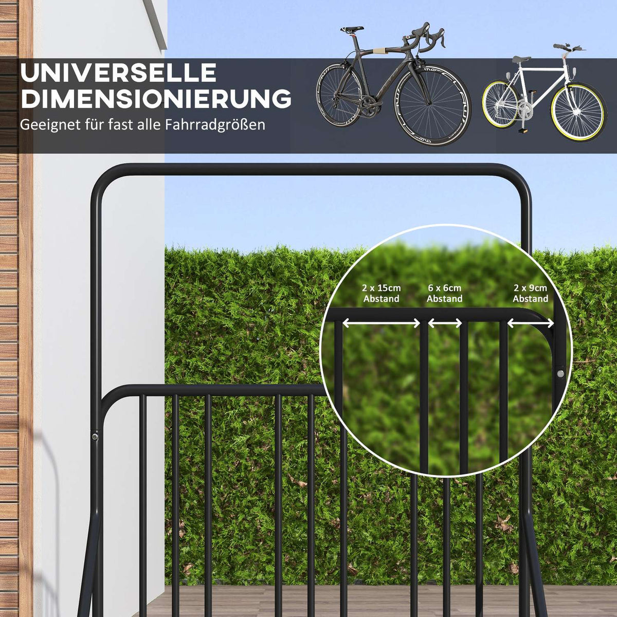 Bicycle Stand With Handle, Multiple Stands On Both Sides, Weatherproof, Up To 4 Bicycles, Steel, Black, 102X92X130Cm
