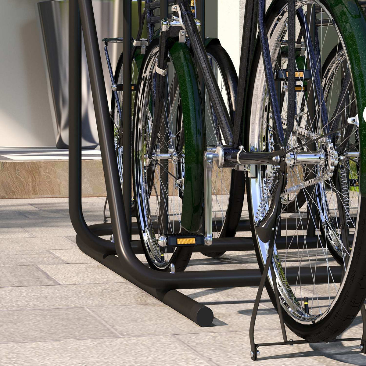 Bicycle Stand With Handle, Multiple Stands On Both Sides, Weatherproof, Up To 4 Bicycles, Steel, Black, 102X92X130Cm
