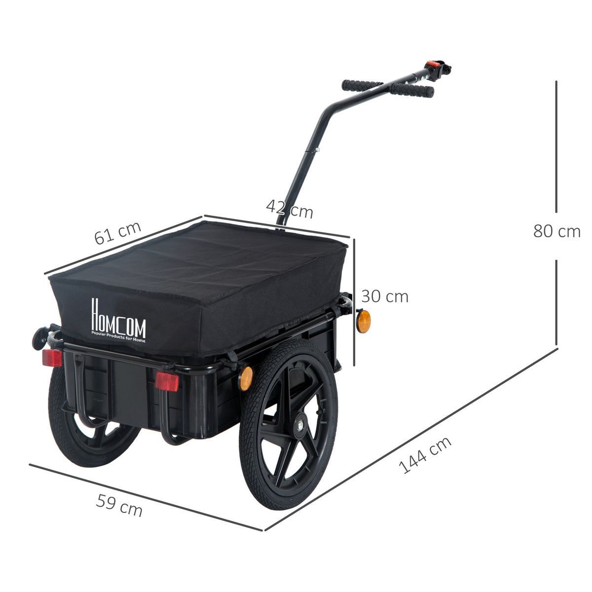 Bicycle Trailer Cargo Trailer For Bicycle 40 Kg Load Capacity Transport Trailer Handcart Steel Oxford Fabric Black 144 X 59 X 80 Cm