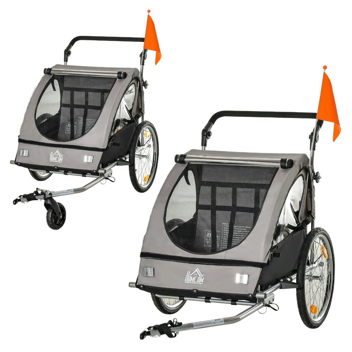 Bicycle Trailer Jogger Children'S Trailer 360° Rotatable With Five-Point Safety Belt Gray + Black 160 X 84 X 106 Cm