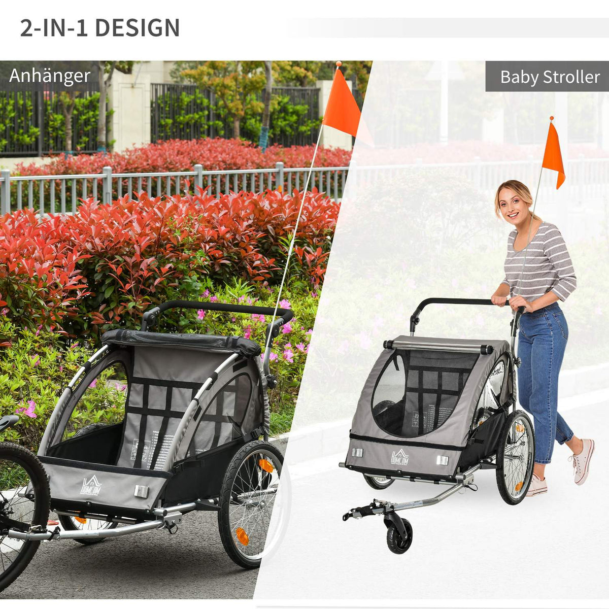 Bicycle Trailer Jogger Children'S Trailer 360° Rotatable With Five-Point Safety Belt Gray + Black 160 X 84 X 106 Cm