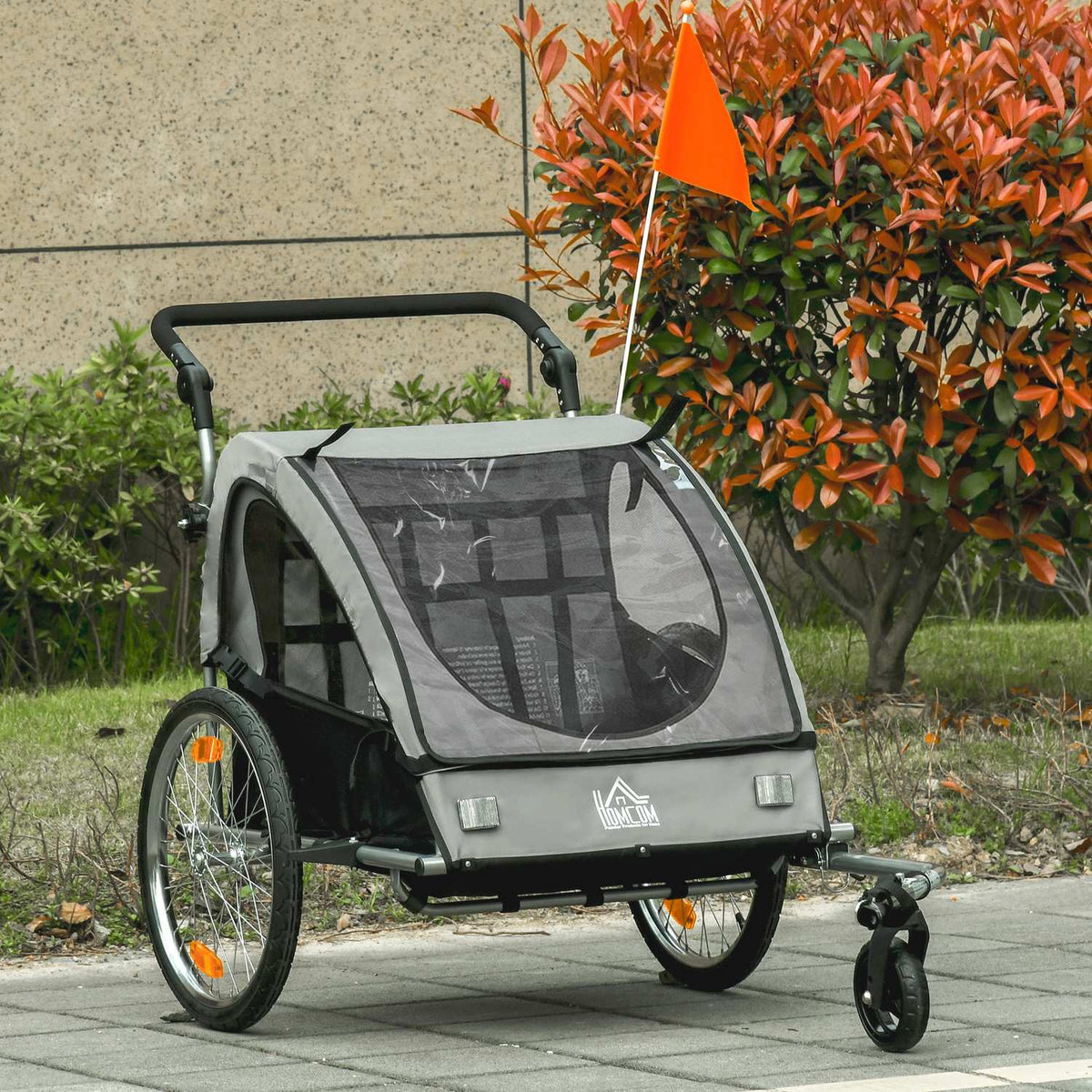 Bicycle Trailer Jogger Children'S Trailer 360° Rotatable With Five-Point Safety Belt Gray + Black 160 X 84 X 106 Cm