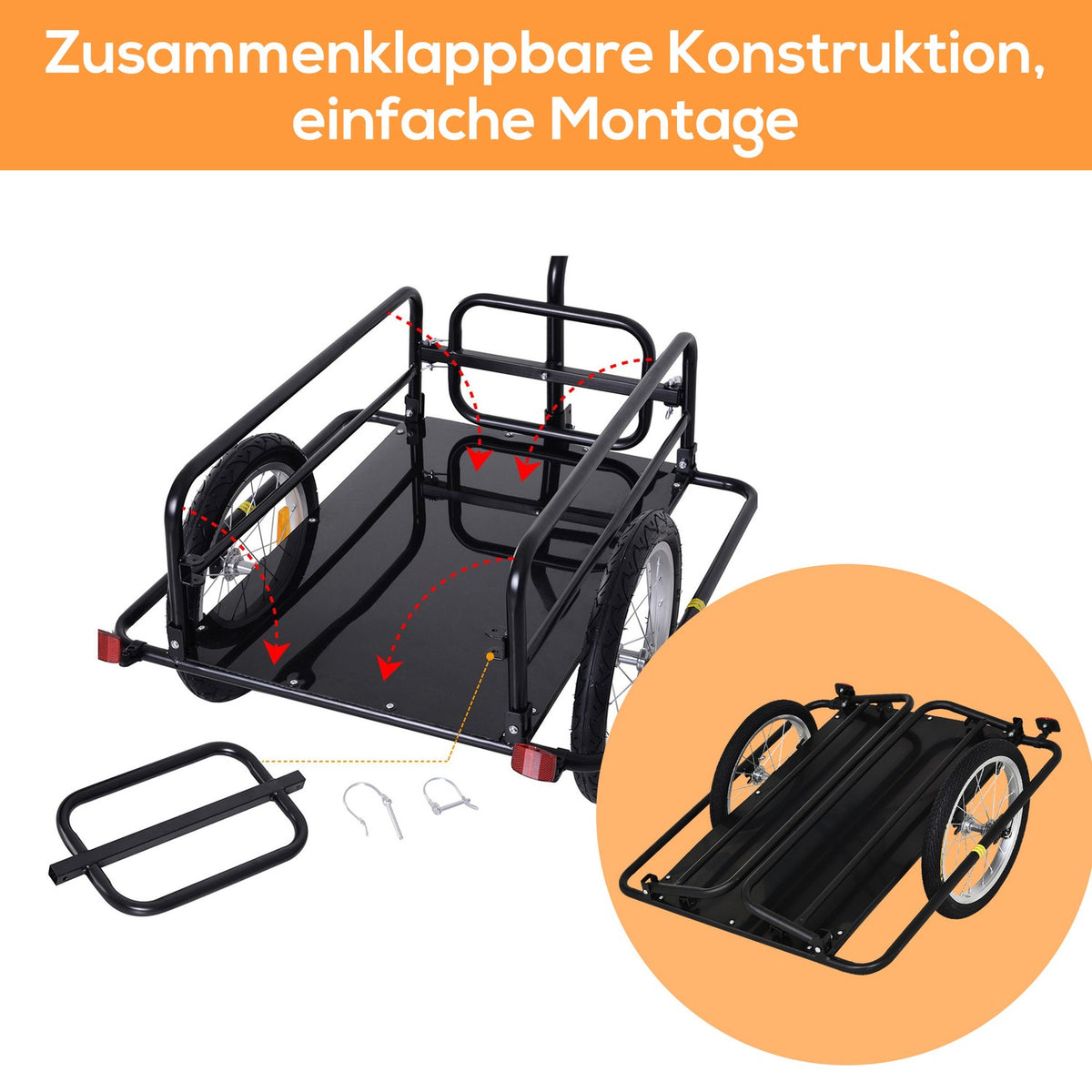 Bicycle Trailer Load Trailer 40 Kg Load Capacity, Transport Trailer With Folding Coupling, Black, 155X71.5X77Cm
