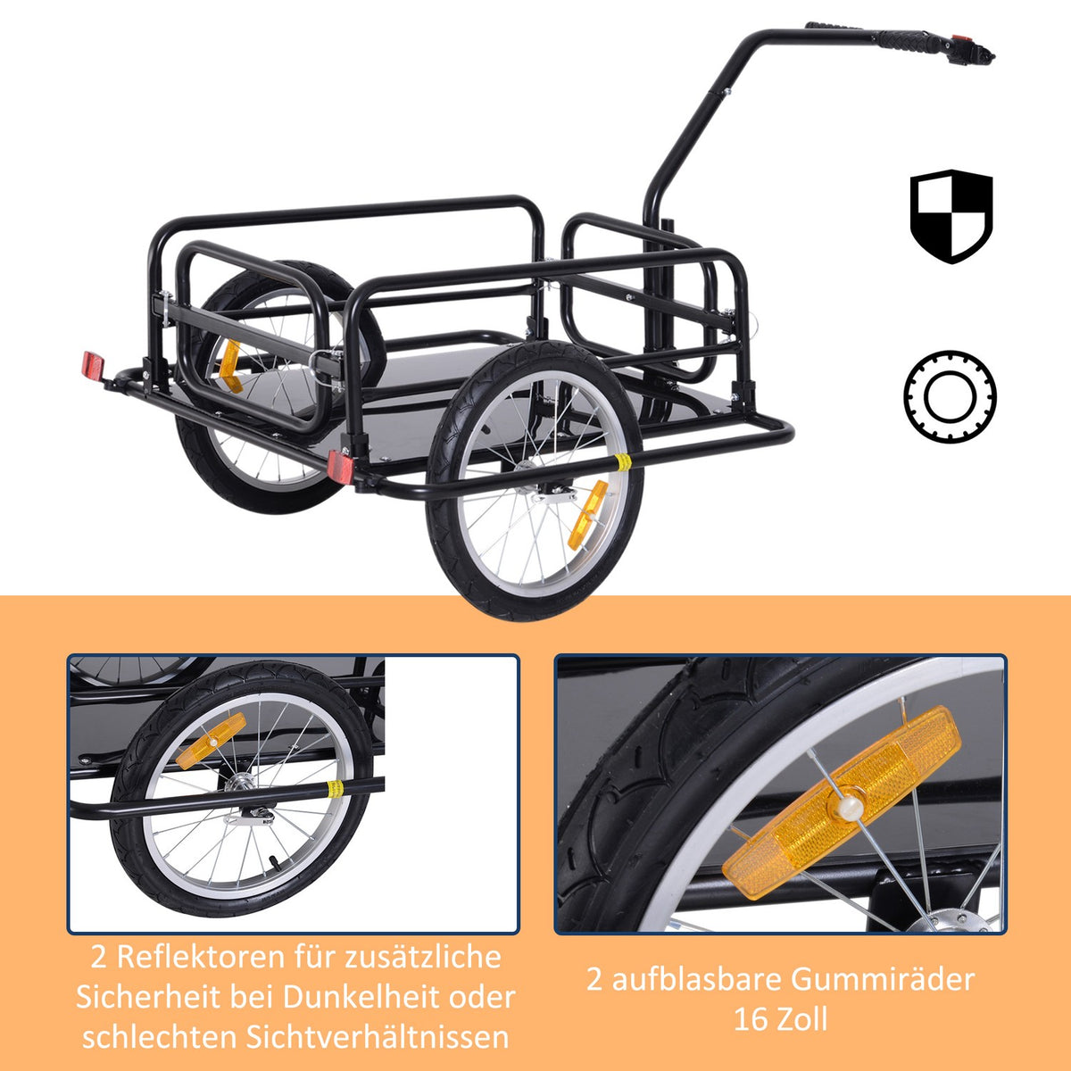 Bicycle Trailer Load Trailer 40 Kg Load Capacity, Transport Trailer With Folding Coupling, Black, 155X71.5X77Cm